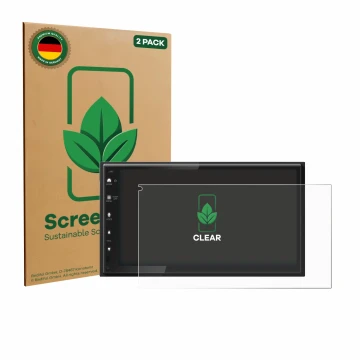 Vorderseite einer Produktverpackung mit dem Markenlogo ScreenLeaf. Daneben ist das Gerät Kenwood DMX6523DABS mit dem zugehörig