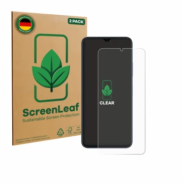 Vorderseite einer Produktverpackung mit dem Markenlogo ScreenLeaf. Daneben ist das Gerät Huawei Nova Y61 mit dem zugehörigen D