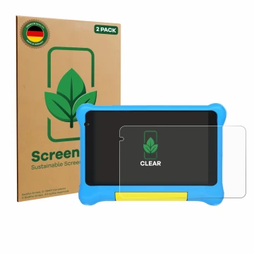 Vorderseite einer Produktverpackung mit dem Markenlogo ScreenLeaf. Daneben ist das Gerät Yicty YTYTK707 mit dem zugehörigen Di