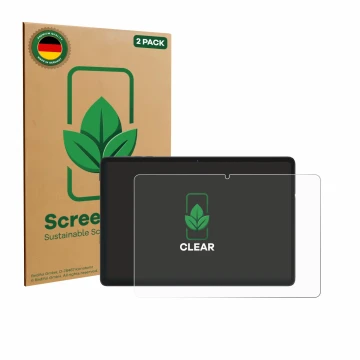 Vorderseite einer Produktverpackung mit dem Markenlogo ScreenLeaf. Daneben ist das Gerät Tabwee RM2025 10.1