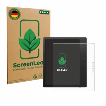 Vorderseite einer Produktverpackung mit dem Markenlogo ScreenLeaf. Daneben ist das Gerät Boox Go Color 7 Gen II mit dem zugehö
