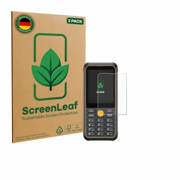 Vorderseite einer Produktverpackung mit dem Markenlogo ScreenLeaf. Daneben ist das Gerät Ulefone Armor Mini 4 mit dem zugehöri