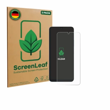 Vorderseite einer Produktverpackung mit dem Markenlogo ScreenLeaf. Daneben ist das Gerät Blackview Shark 6 5G mit dem zugehöri