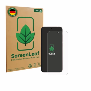 Vorderseite einer Produktverpackung mit dem Markenlogo ScreenLeaf. Daneben ist das Gerät Vivo X200 FE mit dem zugehörigen Disp