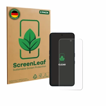Vorderseite einer Produktverpackung mit dem Markenlogo ScreenLeaf. Daneben ist das Gerät Nothing Phone (3) mit dem zugehörigen