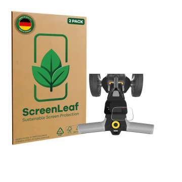 Vorderseite einer Produktverpackung mit dem Markenlogo ScreenLeaf. Daneben ist das Gerät PowaKaddy CT6 2025 mit dem zugehörige
