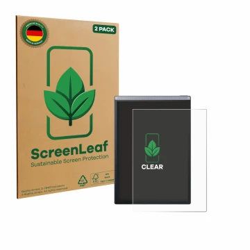 Vorderseite einer Produktverpackung mit dem Markenlogo ScreenLeaf. Daneben ist das Gerät iflytek Ainote Air 2 mit dem zugehöri