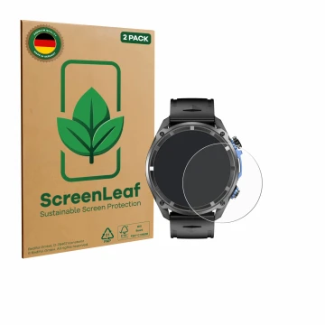 Vorderseite einer Produktverpackung mit dem Markenlogo ScreenLeaf. Daneben ist das Gerät Rogbid GeoX1 1.43