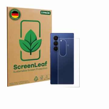 Vorderseite einer Produktverpackung mit dem Markenlogo ScreenLeaf. Daneben ist das Gerät Samsung Galaxy Z Fold 7 (Rückseite) m