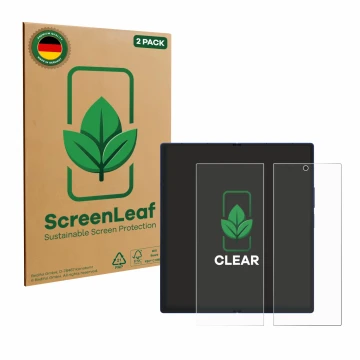 Vorderseite einer Produktverpackung mit dem Markenlogo ScreenLeaf. Daneben ist das Gerät Samsung Galaxy Z Fold 7 (Inneres Disp