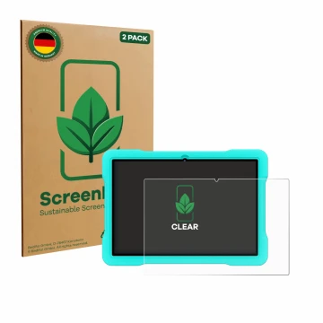 Vorderseite einer Produktverpackung mit dem Markenlogo ScreenLeaf. Daneben ist das Gerät UJJ U8 mit dem zugehörigen Displaysch
