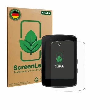 Vorderseite einer Produktverpackung mit dem Markenlogo ScreenLeaf. Daneben ist das Gerät Bryton Rider 650 mit dem zugehörigen 