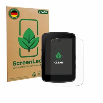 Vorderseite einer Produktverpackung mit dem Markenlogo ScreenLeaf. Daneben ist das Gerät Bryton Rider 550 mit dem zugehörigen 