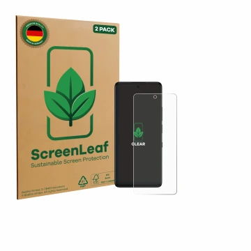 Vorderseite einer Produktverpackung mit dem Markenlogo ScreenLeaf. Daneben ist das Gerät TCL 50 Pro NXTPaper 5G mit dem zugehö