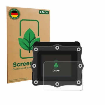Vorderseite einer Produktverpackung mit dem Markenlogo ScreenLeaf. Daneben ist das Gerät Shearwater Perdix 2 mit dem zugehörig