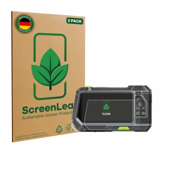 Vorderseite einer Produktverpackung mit dem Markenlogo ScreenLeaf. Daneben ist das Gerät Teslong NTS500 mit dem zugehörigen Di