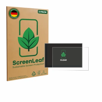 Vorderseite einer Produktverpackung mit dem Markenlogo ScreenLeaf. Daneben ist das Gerät Renault Master 2025 mit dem zugehörig
