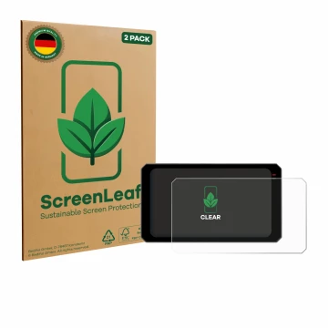 Vorderseite einer Produktverpackung mit dem Markenlogo ScreenLeaf. Daneben ist das Gerät Chigee AIO-6 Max mit dem zugehörigen 