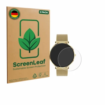 Vorderseite einer Produktverpackung mit dem Markenlogo ScreenLeaf. Daneben ist das Gerät Mivora Eleganza PRO 1.32