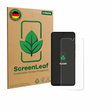 Vorderseite einer Produktverpackung mit dem Markenlogo ScreenLeaf. Daneben ist das Gerät Oukitel C59 Pro mit dem zugehörigen D