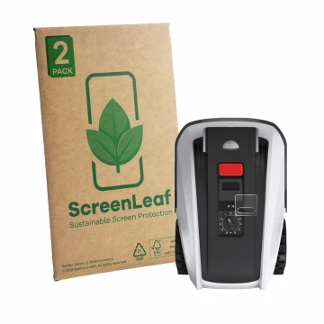 Vorderseite einer Produktverpackung mit dem Markenlogo ScreenLeaf. Daneben ist das Gerät Ecovacs Goat O800 RTK mit dem zugehör