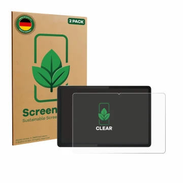 Vorderseite einer Produktverpackung mit dem Markenlogo ScreenLeaf. Daneben ist das Gerät Lenovo Tab K11e mit dem zugehörigen D