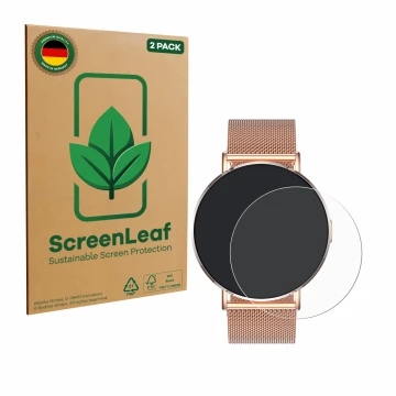 Vorderseite einer Produktverpackung mit dem Markenlogo ScreenLeaf. Daneben ist das Gerät Levowatch Eve 1.3
