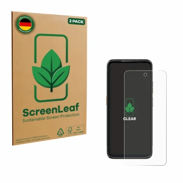 Vorderseite einer Produktverpackung mit dem Markenlogo ScreenLeaf. Daneben ist das Gerät Ulefone Armor 23 Ultra mit dem zugehö
