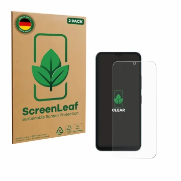 Vorderseite einer Produktverpackung mit dem Markenlogo ScreenLeaf. Daneben ist das Gerät Telekom T Phone 3 mit dem zugehörigen
