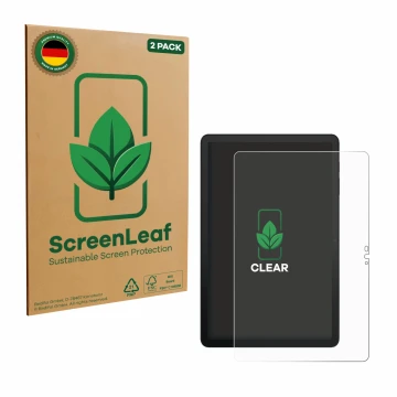 Vorderseite einer Produktverpackung mit dem Markenlogo ScreenLeaf. Daneben ist das Gerät Telekom T Tablet 2 mit dem zugehörige