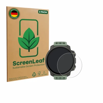 Vorderseite einer Produktverpackung mit dem Markenlogo ScreenLeaf. Daneben ist das Gerät Suunto Vertical 2 mit dem zugehörigen