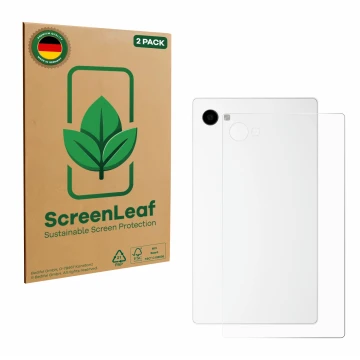 Vorderseite einer Produktverpackung mit dem Markenlogo ScreenLeaf. Daneben ist das Gerät The Minimal Company minimal phone (Rü