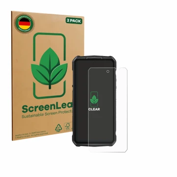 Vorderseite einer Produktverpackung mit dem Markenlogo ScreenLeaf. Daneben ist das Gerät Ulefone Armor 29 Ultra mit dem zugehö