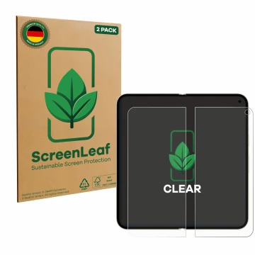 Vorderseite einer Produktverpackung mit dem Markenlogo ScreenLeaf. Daneben ist das Gerät Google Pixel 10 Pro Fold (Inneres Dis