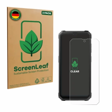 Vorderseite einer Produktverpackung mit dem Markenlogo ScreenLeaf. Daneben ist das Gerät Blackview BV4800 SE mit dem zugehörig