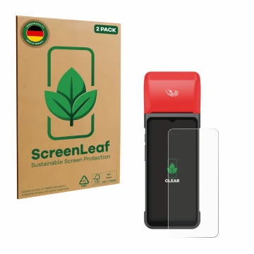 Vorderseite einer Produktverpackung mit dem Markenlogo ScreenLeaf. Daneben ist das Gerät iMin Swift 2 Pro mit dem zugehörigen 