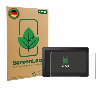 Vorderseite einer Produktverpackung mit dem Markenlogo ScreenLeaf. Daneben ist das Gerät Interphone Sync 70 Essential mit dem 