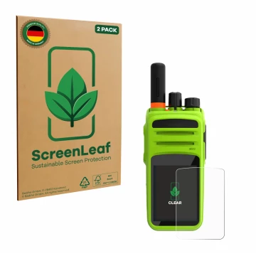 Vorderseite einer Produktverpackung mit dem Markenlogo ScreenLeaf. Daneben ist das Gerät Talkpod N58 Plus mit dem zugehörigen 