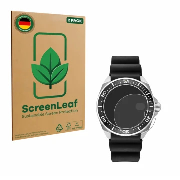Vorderseite einer Produktverpackung mit dem Markenlogo ScreenLeaf. Daneben ist das Gerät Seiko Prospex SRPE37 mit dem zugehöri