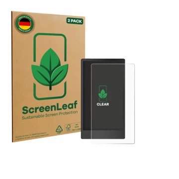 Vorderseite einer Produktverpackung mit dem Markenlogo ScreenLeaf. Daneben ist das Gerät reMarkable Paper Pro Move mit dem zug