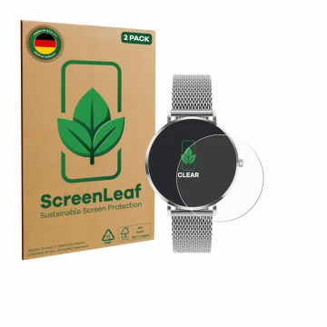 Vorderseite einer Produktverpackung mit dem Markenlogo ScreenLeaf. Daneben ist das Gerät Pireware Amory 5 Mini mit dem zugehör