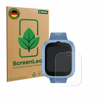 Vorderseite einer Produktverpackung mit dem Markenlogo ScreenLeaf. Daneben ist das Gerät TCL Movetime MT48 mit dem zugehörigen