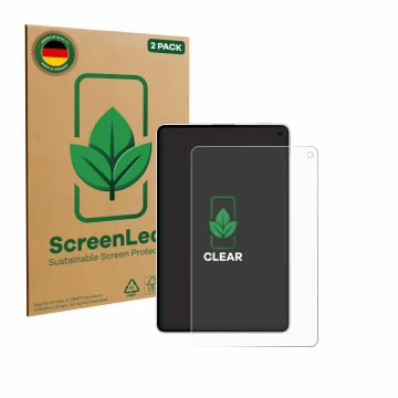 Vorderseite einer Produktverpackung mit dem Markenlogo ScreenLeaf. Daneben ist das Gerät Huawei MatePad Mini mit dem zugehörig