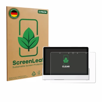 Vorderseite einer Produktverpackung mit dem Markenlogo ScreenLeaf. Daneben ist das Gerät eufy Smart Display E10 mit dem zugehö