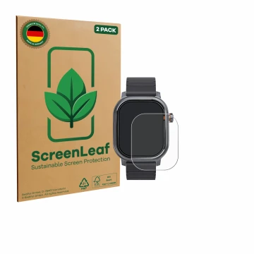 Vorderseite einer Produktverpackung mit dem Markenlogo ScreenLeaf. Daneben ist das Gerät Kospet Pulse mit dem zugehörigen Disp