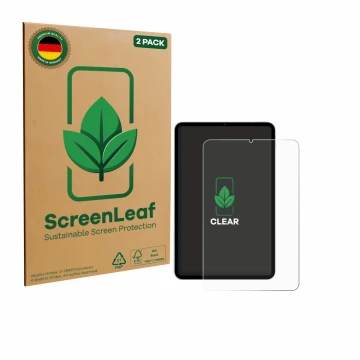 Vorderseite einer Produktverpackung mit dem Markenlogo ScreenLeaf. Daneben ist das Gerät Xiaomi Pad Mini mit dem zugehörigen D