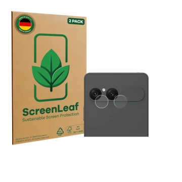 Vorderseite einer Produktverpackung mit dem Markenlogo ScreenLeaf. Daneben ist das Gerät Sony Xperia 10 VII (NUR Kameraschutz)