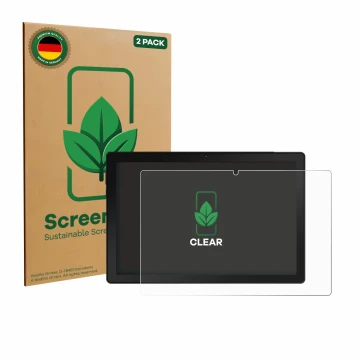 Vorderseite einer Produktverpackung mit dem Markenlogo ScreenLeaf. Daneben ist das Gerät MUISOO A10 10.1