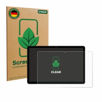 Vorderseite einer Produktverpackung mit dem Markenlogo ScreenLeaf. Daneben ist das Gerät RUSHAR M90 11