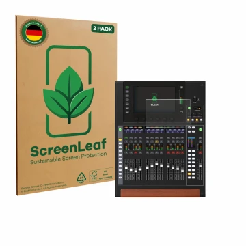 Vorderseite einer Produktverpackung mit dem Markenlogo ScreenLeaf. Daneben ist das Gerät Behringer Wing Compact mit dem zugehö